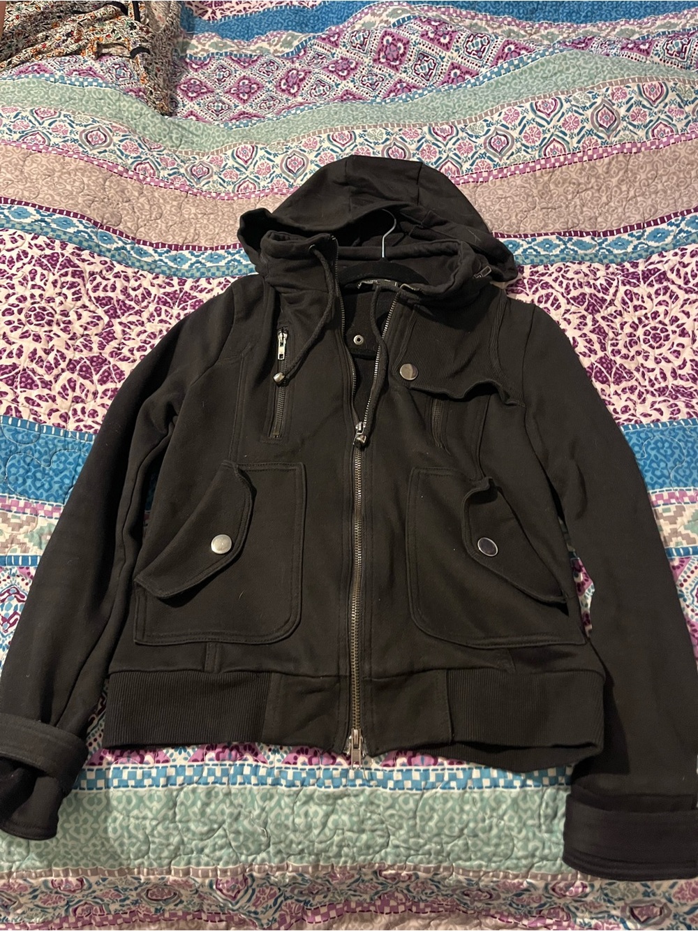 POL Black Hooded Zip Jacket with Gold Zipper